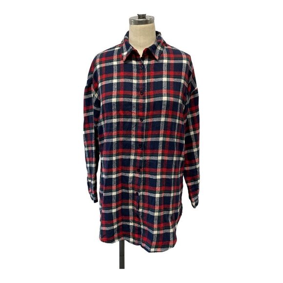 Noble U Los Angeles Flannel Shirt Blouse Red Blue Misses Size Medium - Picture 1 of 5